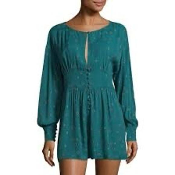 Free People Love Grows green long sleeve romper size M - Picture 1 of 4
